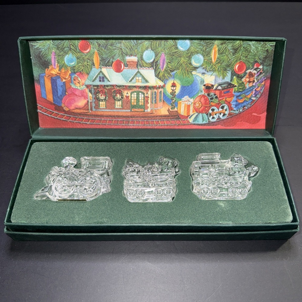 Marquis by Waterford Crystal Christmas Train Set 3 Piece Engine Cars w Box
